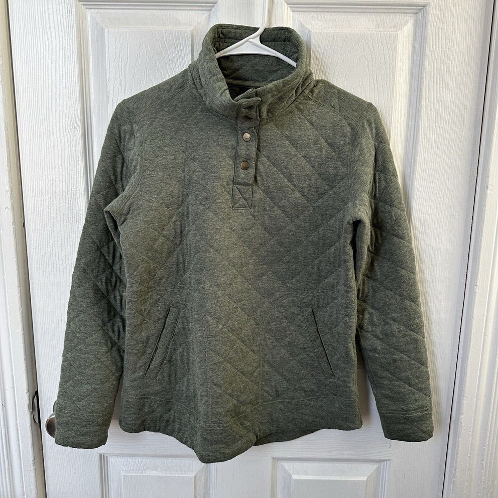 Marmot Sweater Womens Small Green Quilted 1/4 Snap Pullover Casual Outdoor